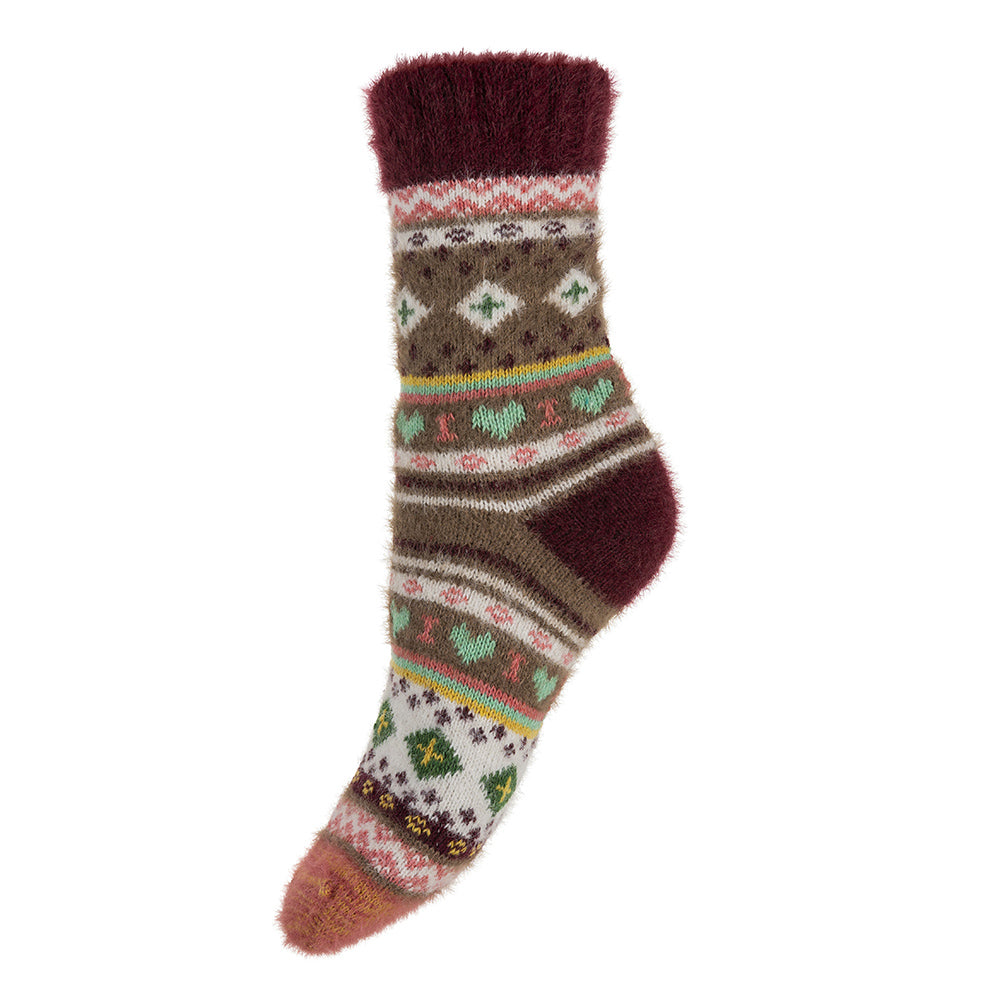 Ladies Fawn Nordic Patterned Soft Wool Blend Socks