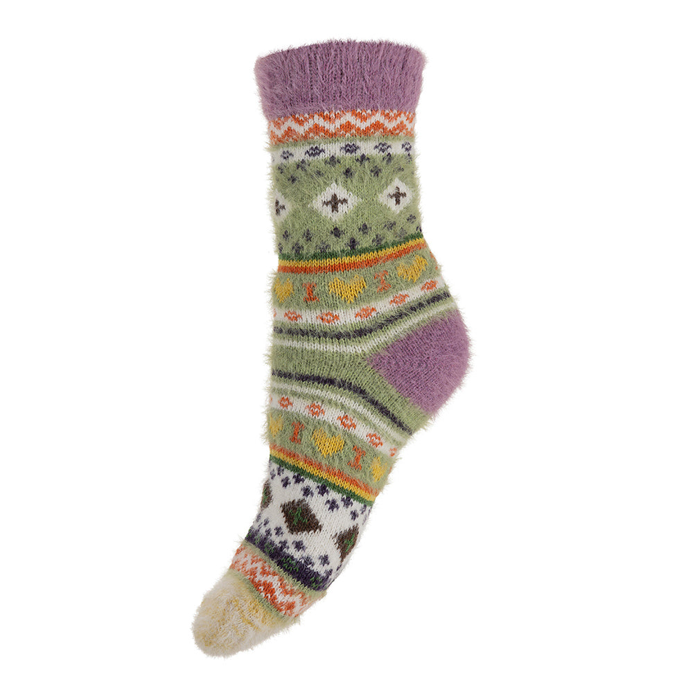 Ladies Green Nordic patterned soft Wool Blend socks