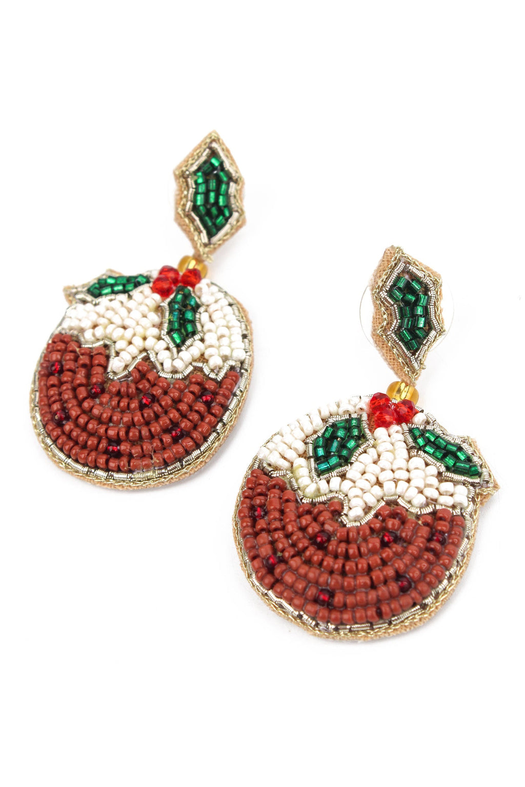 Xmas Pudding Beaded Earrings