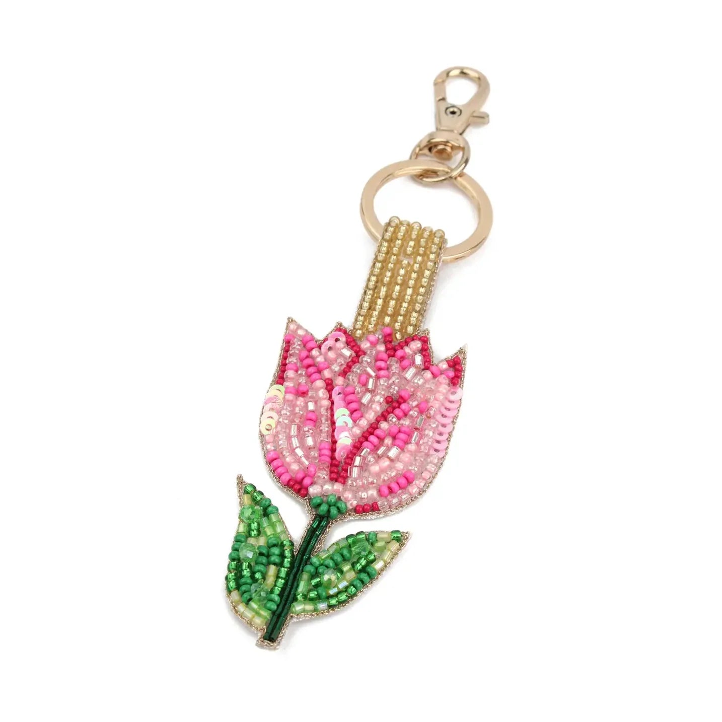 Pink Tulip Beaded Keyring