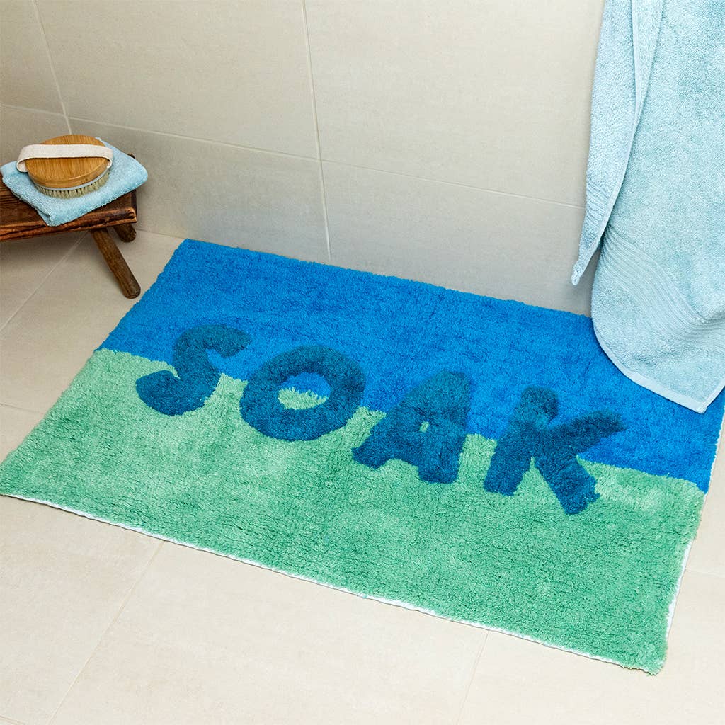 Tufted Cotton Bath Mat - 'soak' Blue and Teal