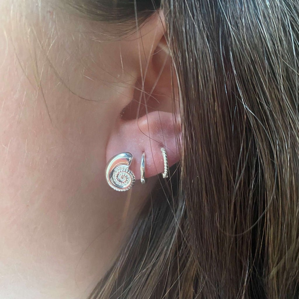 Ammonite Stud Earrings - Silver