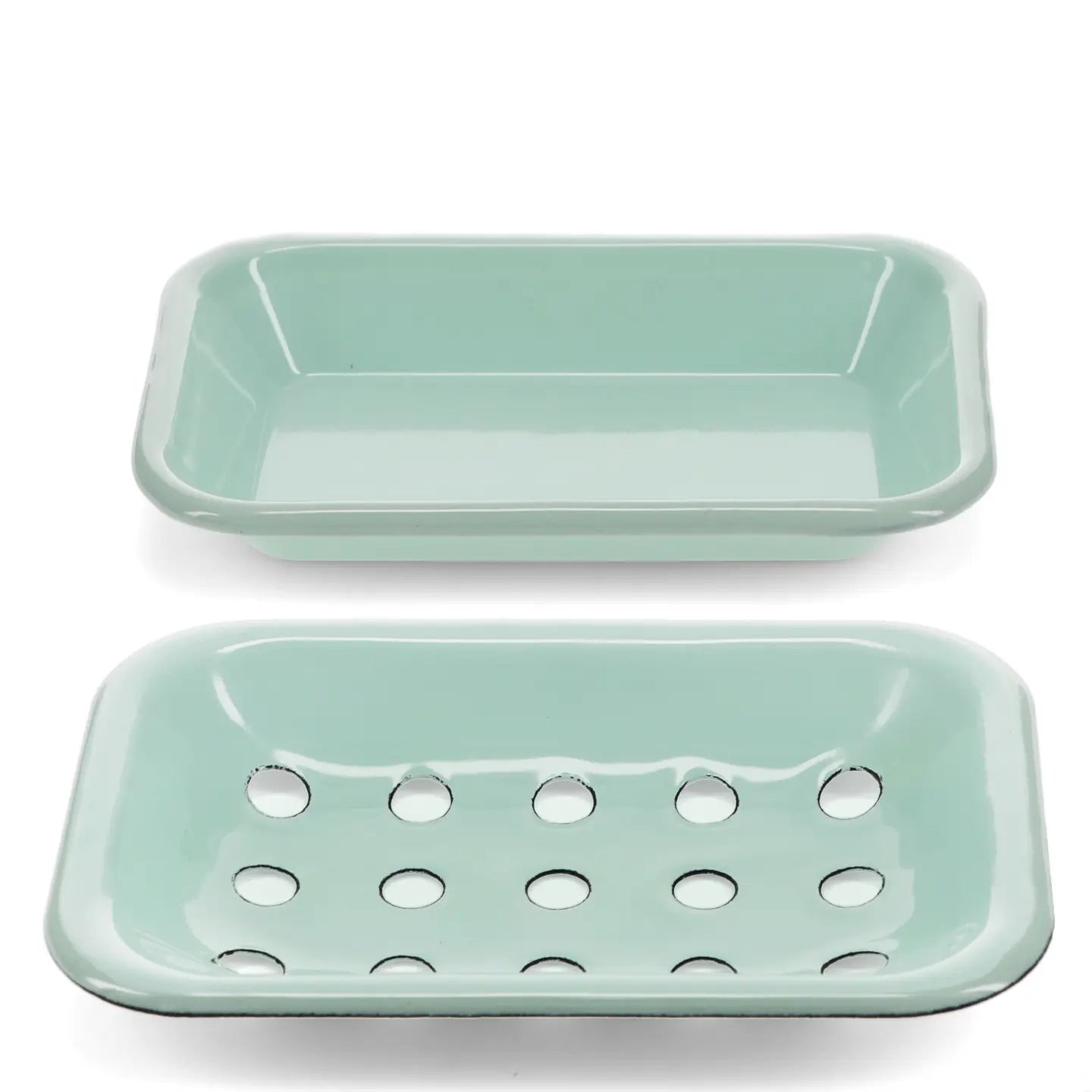 Two Part Enamel Soap Dish - Green
