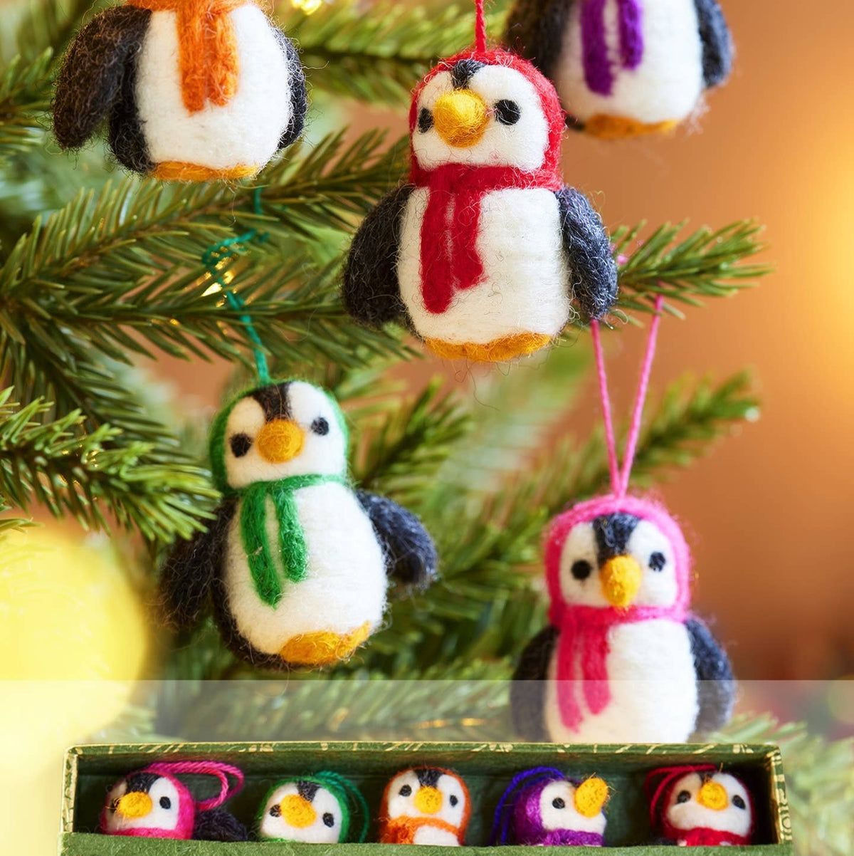 Set of 5 Hanging Felt Penguin Decorations