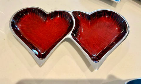 Double Heart Dish - Brushed Red