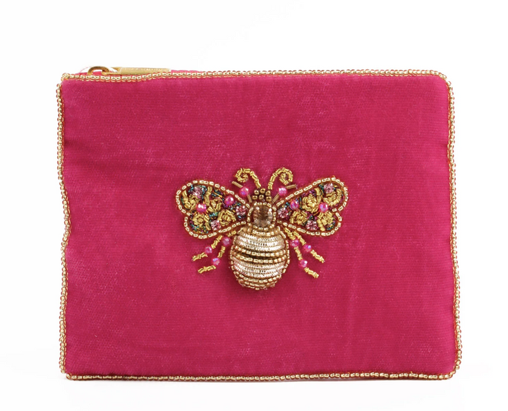 Gold And Pink Bee Beaded Coin Purse