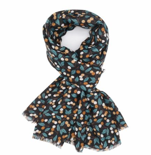 Light weight Scarf With A Berry Design - Black