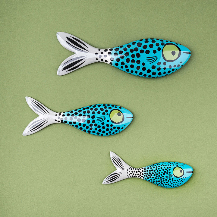 Wall Mounted Blue Fish Trio
