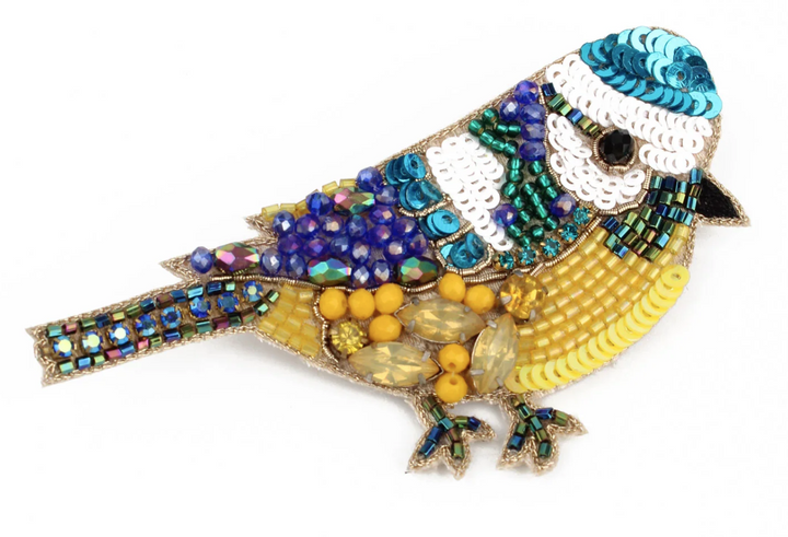 Blue Tit Beaded Brooch