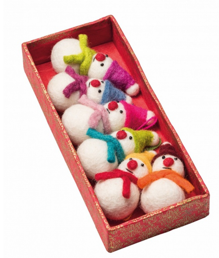 Set of 6 Mini Hanging Felt Snowmen Decorations