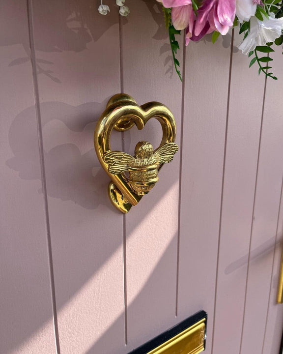 Bumble Bee Heart Door Knocker - Brass Finish