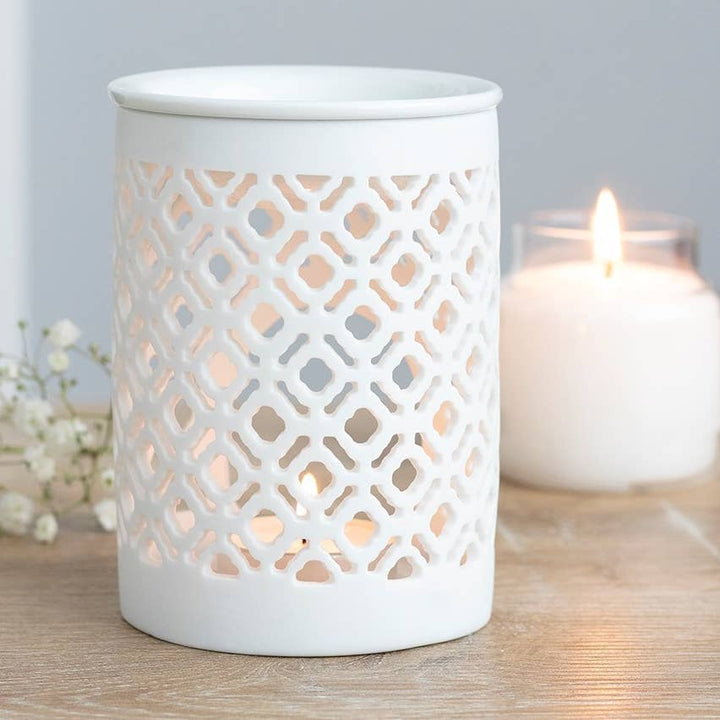 White Matte Lattice Cut Wax Melter/Oil Burner