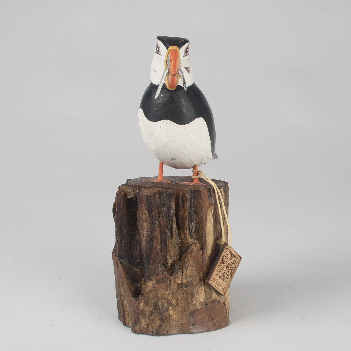 Hand Carved Small Puffin with Fish By Archipelago