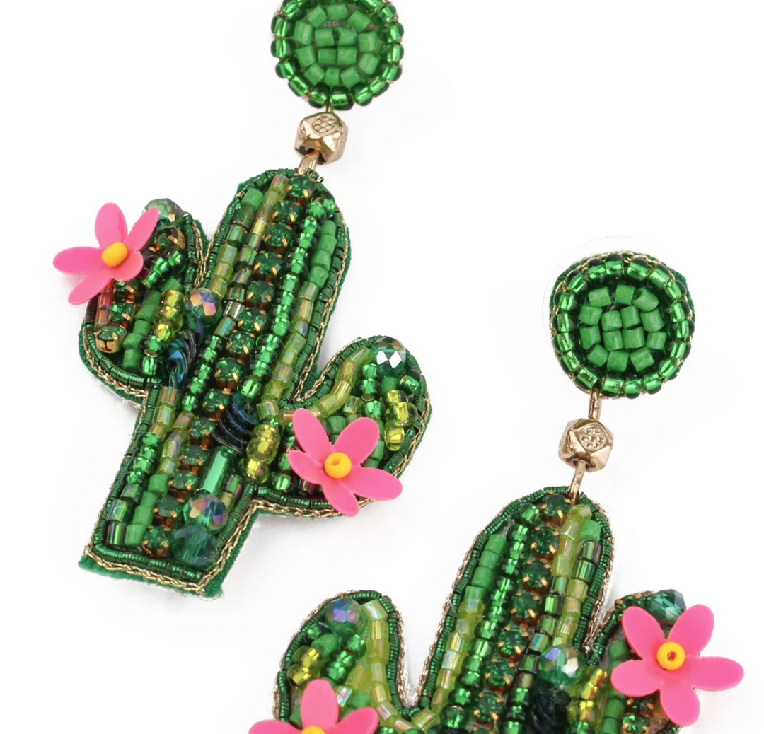 Green And Pink Cactus Earrings