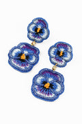 Dark Blue Pansy Double Drop Earrings