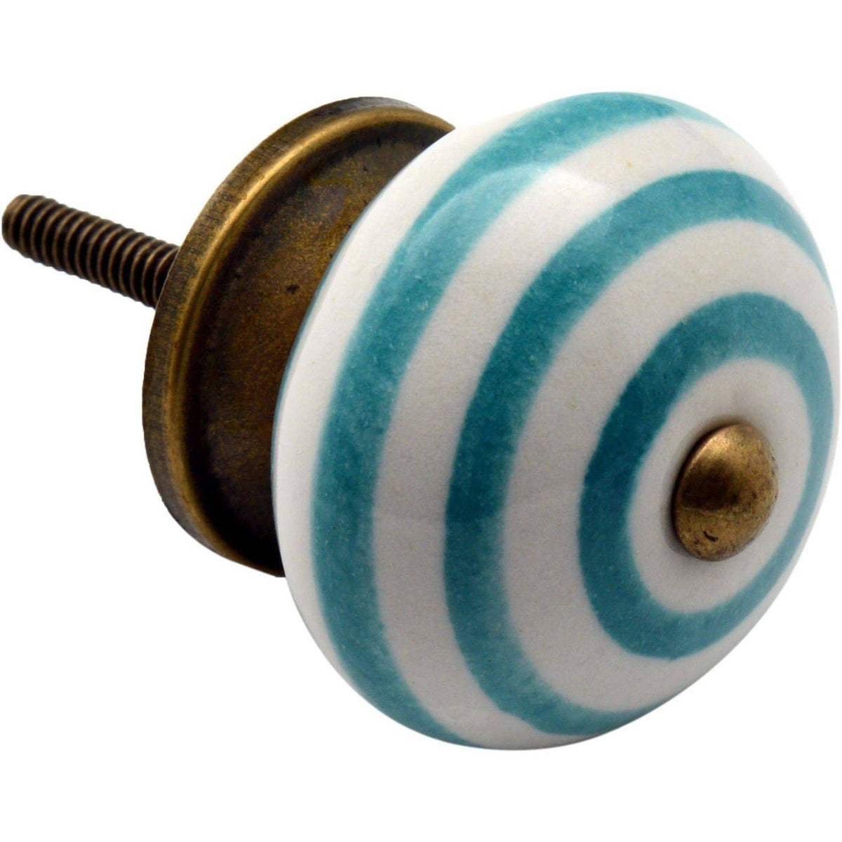 Striped Ceramic Drawer Pull -Turquoise