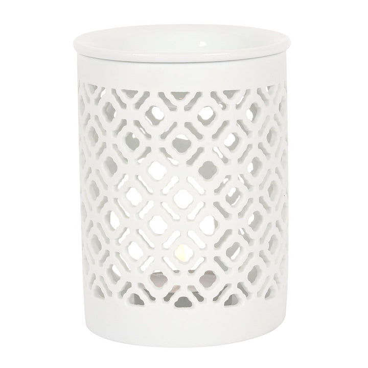White Matte Lattice Cut Wax Melter/Oil Burner
