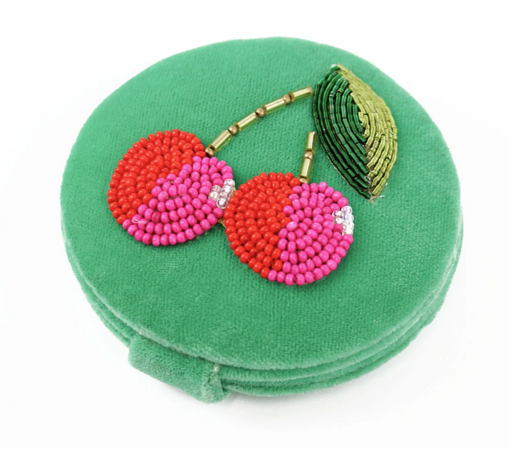 Cherry Beaded Compact Mirror