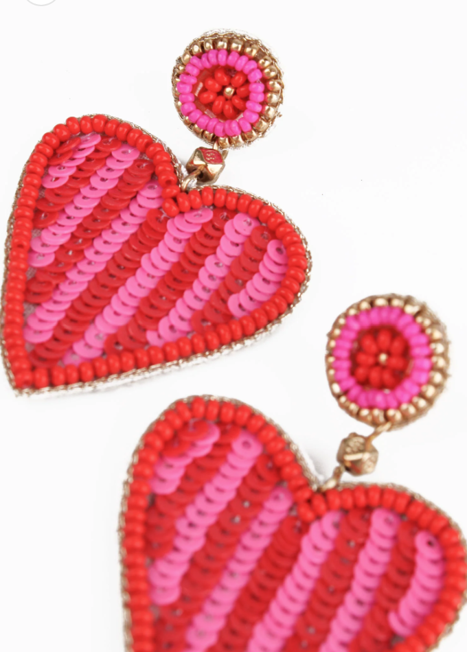 Pink And Red Stripe Beaded Earrings