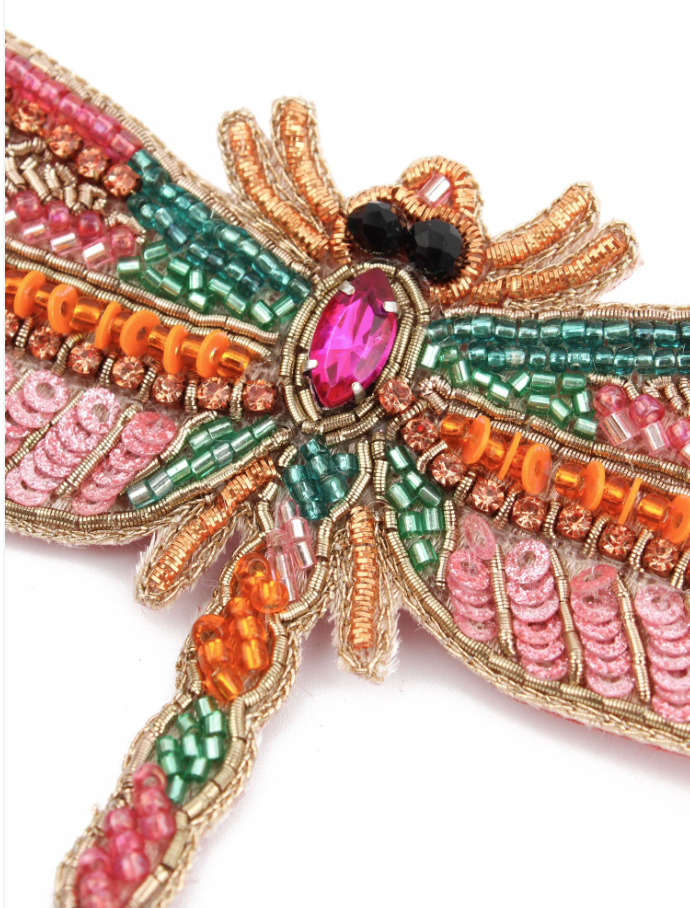 Pink Dragonfly Beaded Brooch