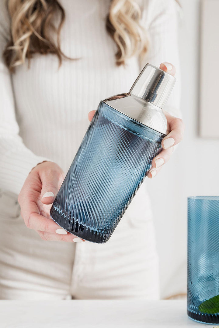 Twist Glass Cocktail Shaker – Blue