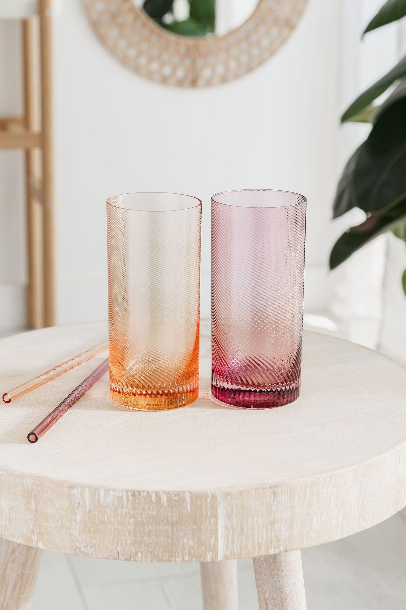 Twist Highball Tumblers – Set of 2 Pink/Peach