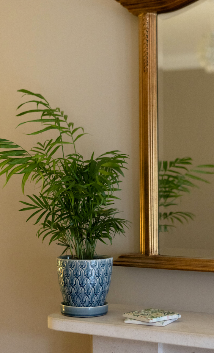 Pair Of Blue Deco Flower Pots With Trays