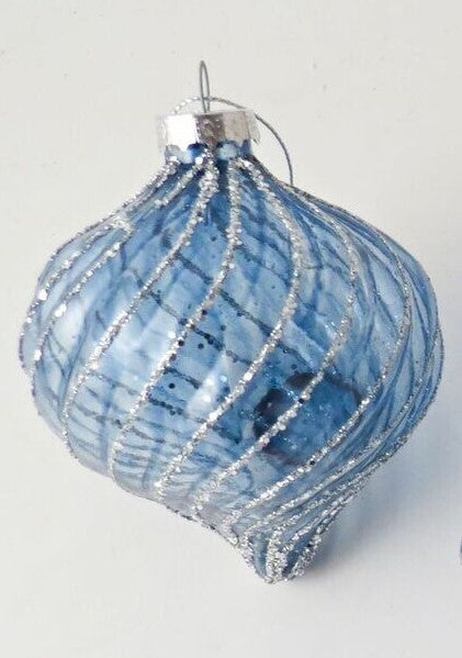 Midnight Blue Glass Bauble with Silver Glitter