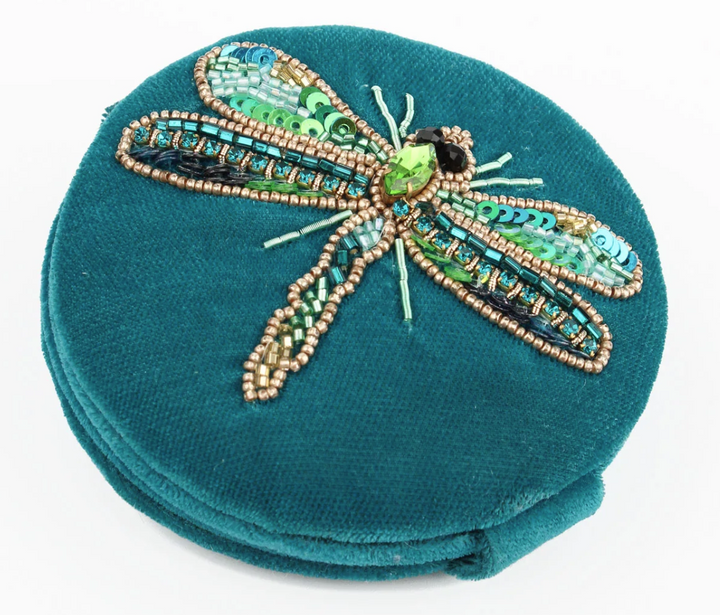 Blue Dragonfly Beaded Compact Mirror