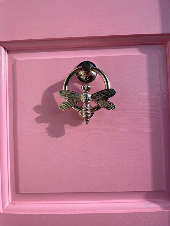 Dragonfly Door Knocker with Ring - Nickel Finish