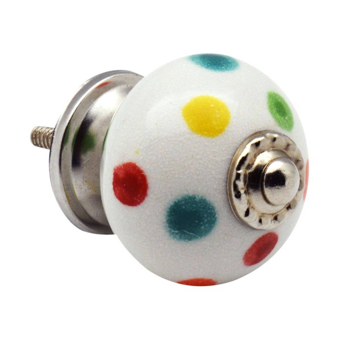 Coloured Polka Dot Ceramic Drawer Pull - White
