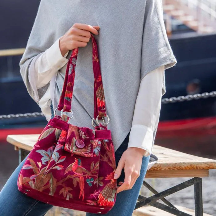 Botanical Velvet  Ava Bag - Red