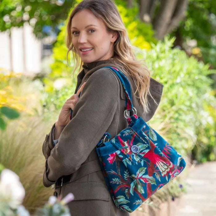 Botanical Velvet  Ava Bag - Teal