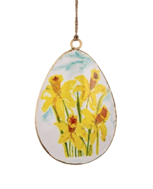 Metal Egg Shape Hanging Decoration - Daffodil