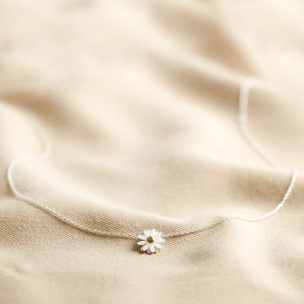 White Enamel Daisy  Necklace