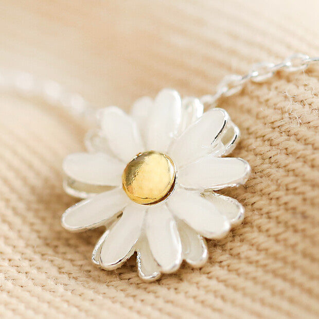 White Enamel Daisy  Necklace