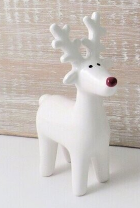 White Ceramic Reindeer with Red Nose