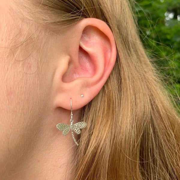 Dragonfly Drop Earrings - Silver