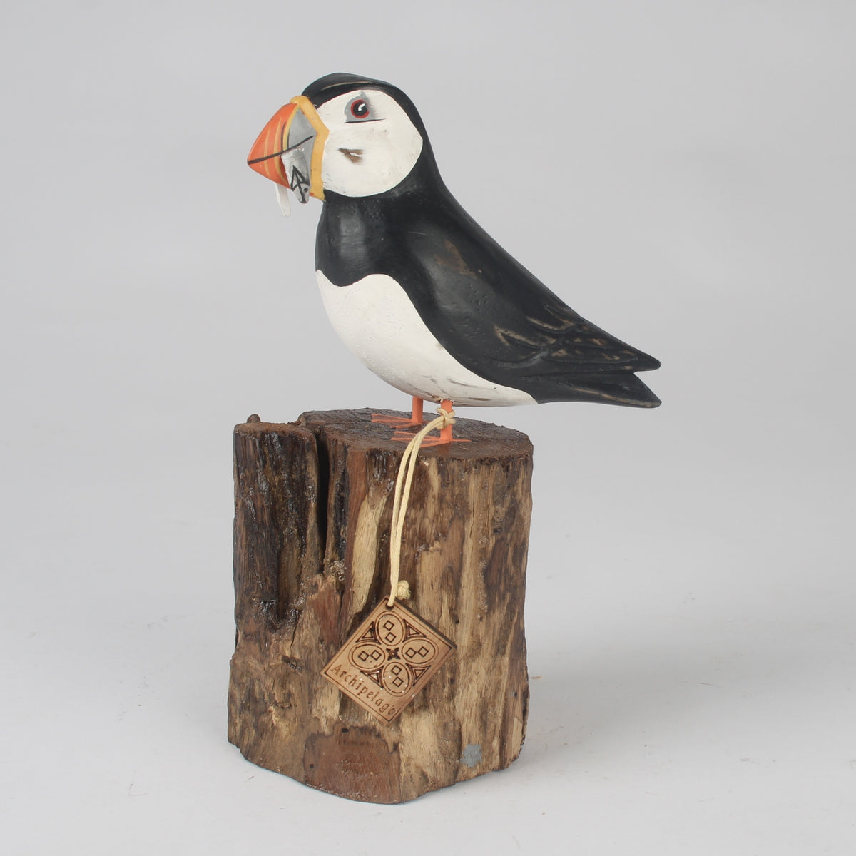 Hand Carved Small Puffin with Fish By Archipelago