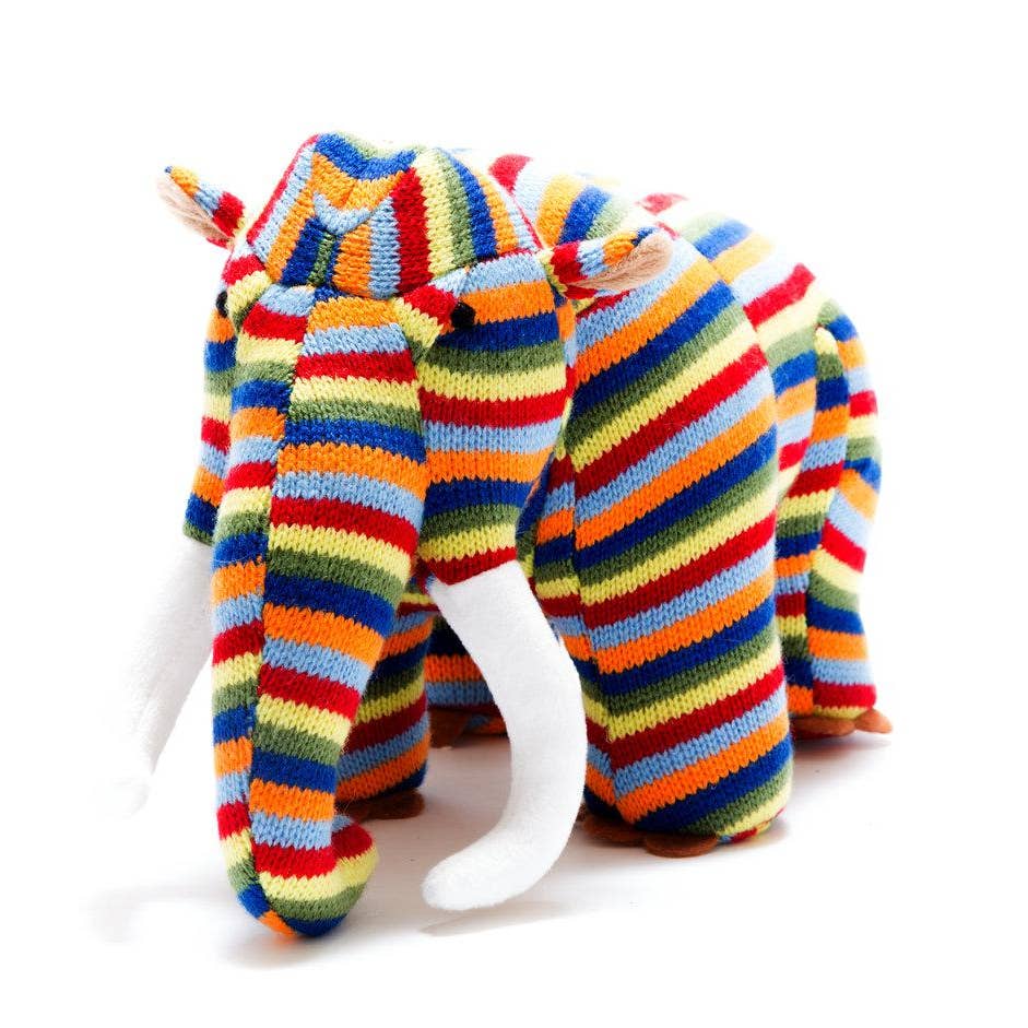 Knitted Woolly Mammoth Toy in Bright Stripes
