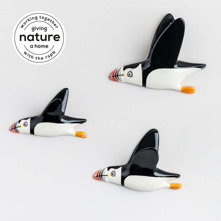 Wall Mounted Puffin Trio