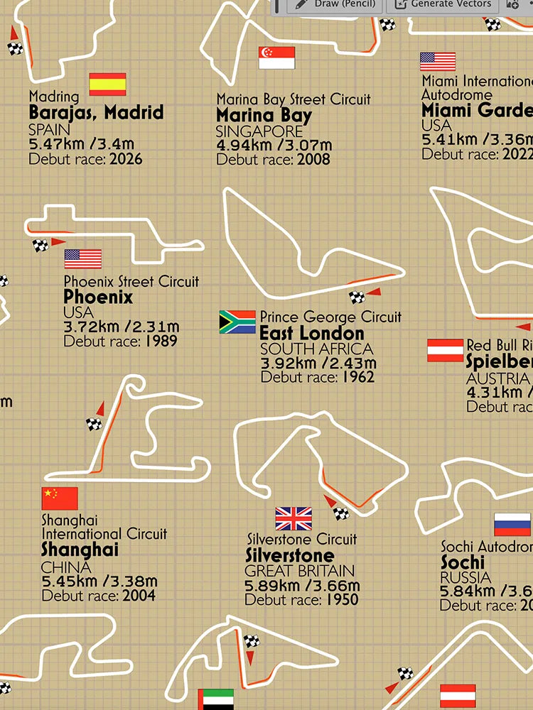 Formula One Racing Circuits - Poster Print