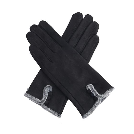 Winter Gloves - Faux Fur Edged / Black