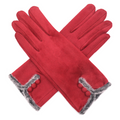 Winter Gloves - Dark Red With Faux Fur Trim