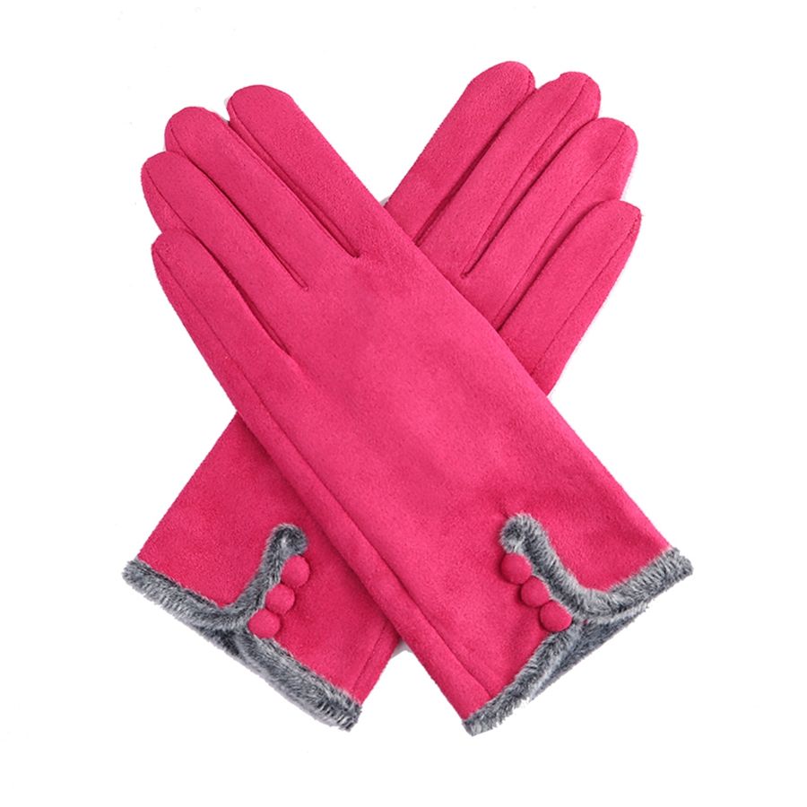 Winter Gloves - Faux Fur Edged / Fuchsia