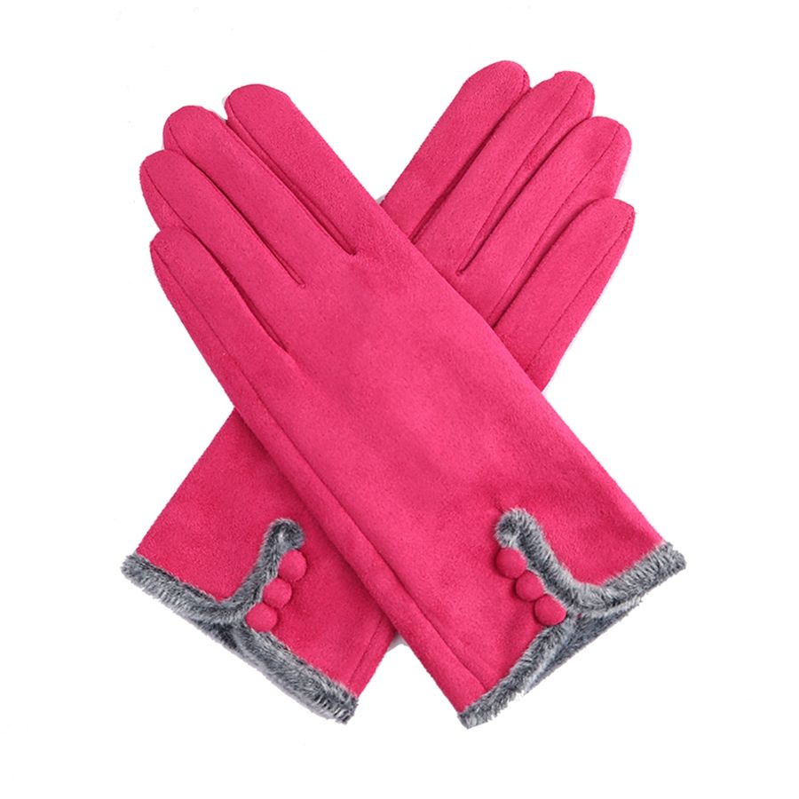 Winter Gloves - Fuchsia With Faux Fur Trim