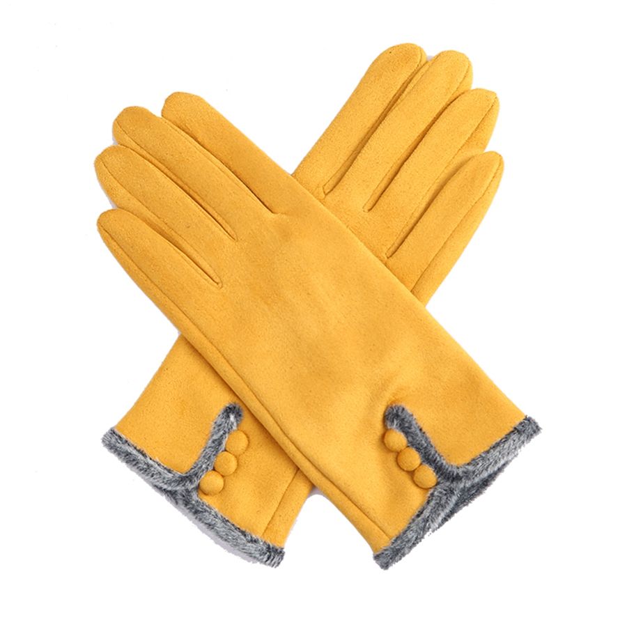 Winter Gloves - Faux Fur Edged / Mustard