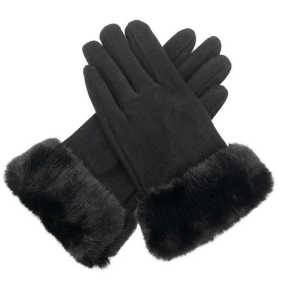 Winter Gloves - Matching Faux Fir Trim / Black