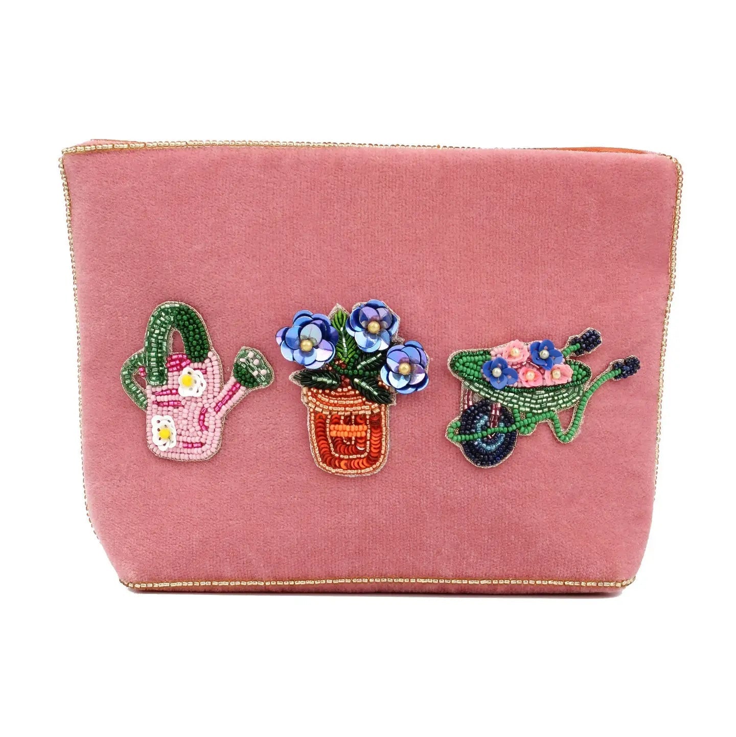Pink Velvet Gardening Motif Purse - Medium