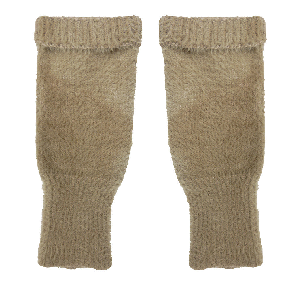 Fine knit fingerless gloves - Fawn